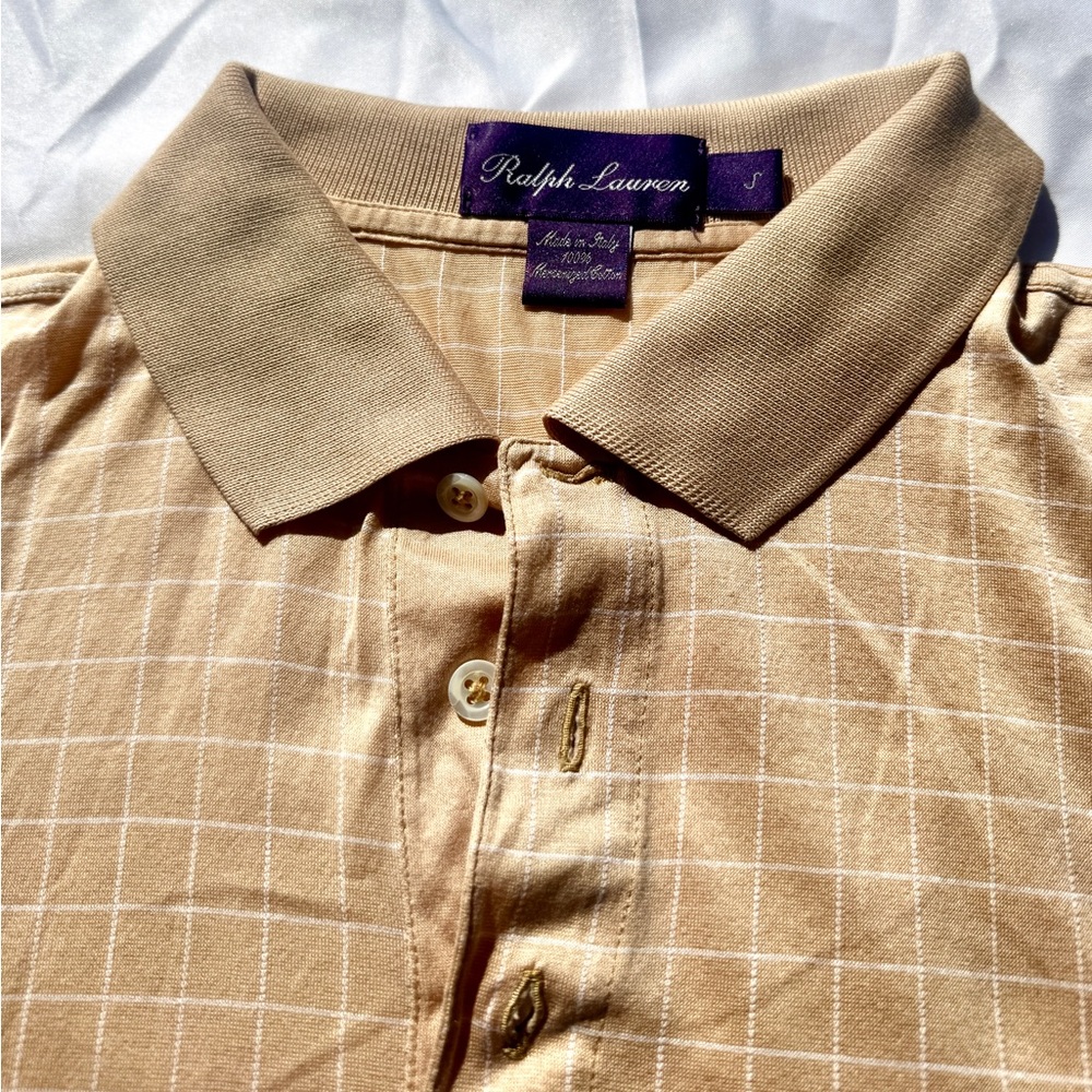 Ralph Lauren Men's Beige Checkered Polo Shirt